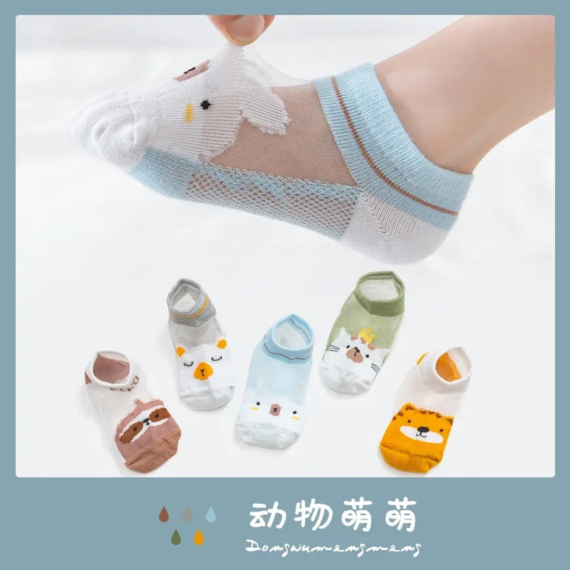 5 PAir Set Children Socks Summer Fishnet Boy Socks Spring Summer Thin Mesh Boat Socks Boys Girls Short Socks - Evallys.com