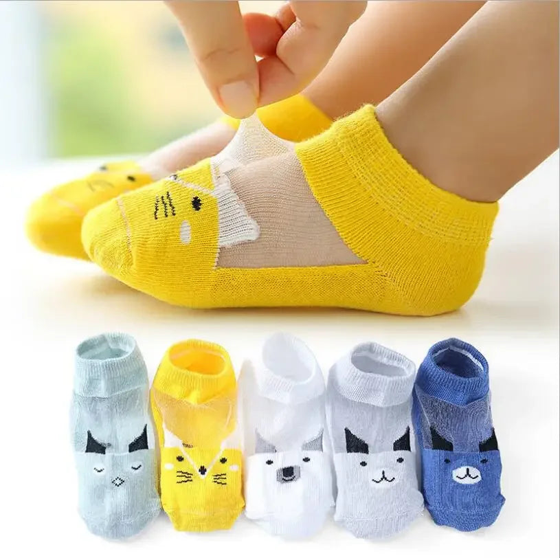 5 PAir Set Children Socks Summer Fishnet Boy Socks Spring Summer Thin Mesh Boat Socks Boys Girls Short Socks - Evallys.com