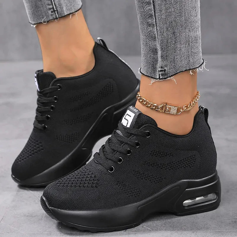 Women Sport Shoes Air Cushion Running Sneaker Comfortable Mesh Shoes Lace Up Breathable White Walking Shoes - Evallys.com
