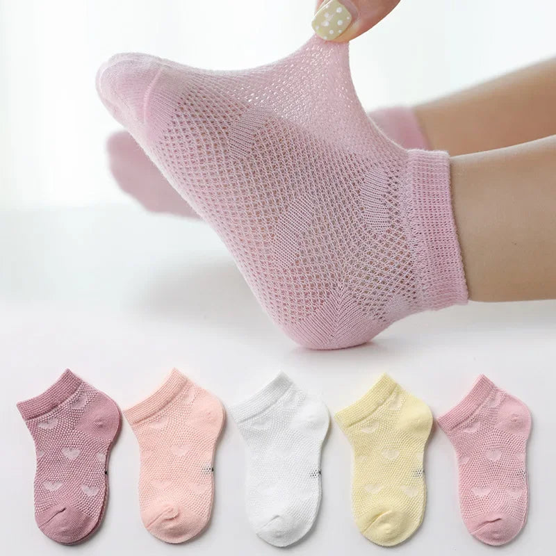 5 PAir Set Children Socks Summer Fishnet Boy Socks Spring Summer Thin Mesh Boat Socks Boys Girls Short Socks - Evallys.com