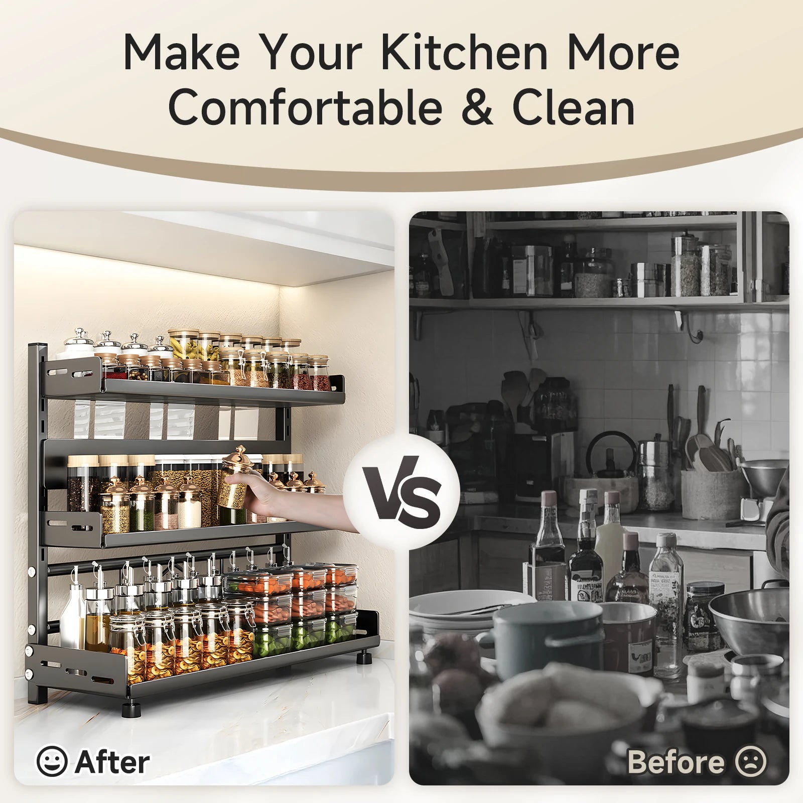 1pc Multi-Tier Spice Rack, Space-Saving Kitchen Countertop Organizer for Seasoning Jar Storage, Adjustable Shelves, Versatile Ki