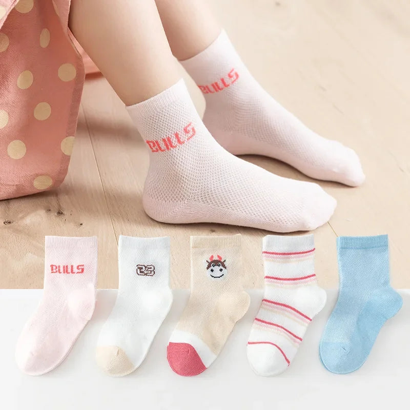 5 PAir Set Children Socks Summer Fishnet Boy Socks Spring Summer Thin Mesh Boat Socks Boys Girls Short Socks - Evallys.com