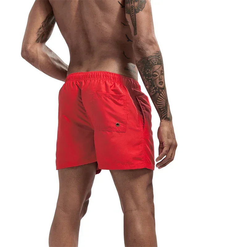 Mens Swim Trunks with Mesh Lining Side Pockets Solid Beach Shorts Quick Dry Lightweight Drawstring Board Shorts Summer Swimwear - Evallys.com