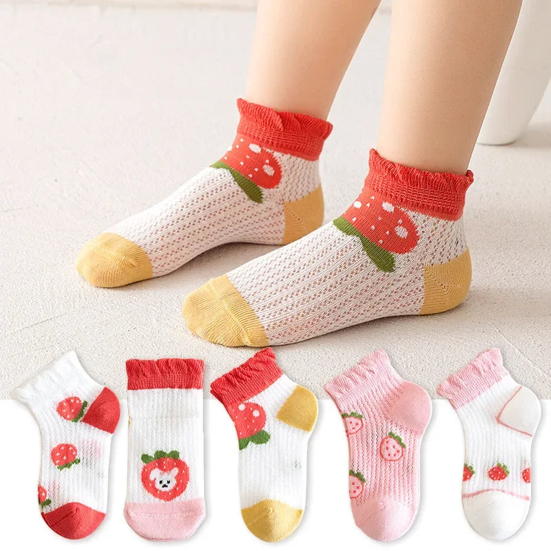 5 PAir Set Children Socks Summer Fishnet Boy Socks Spring Summer Thin Mesh Boat Socks Boys Girls Short Socks - Evallys.com