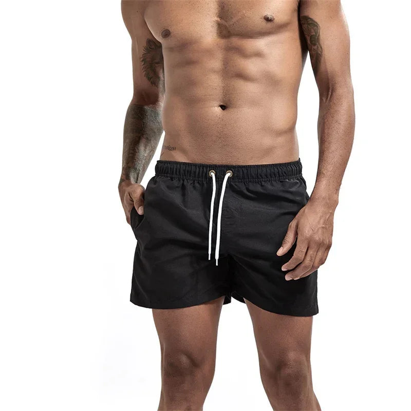 Mens Swim Trunks with Mesh Lining Side Pockets Solid Beach Shorts Quick Dry Lightweight Drawstring Board Shorts Summer Swimwear - Evallys.com