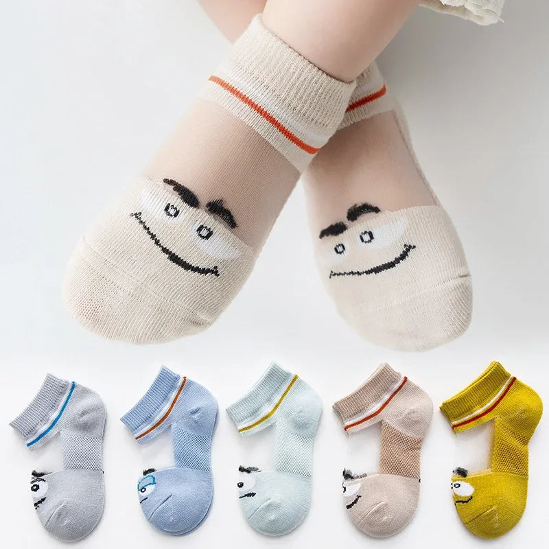 5 PAir Set Children Socks Summer Fishnet Boy Socks Spring Summer Thin Mesh Boat Socks Boys Girls Short Socks - Evallys.com