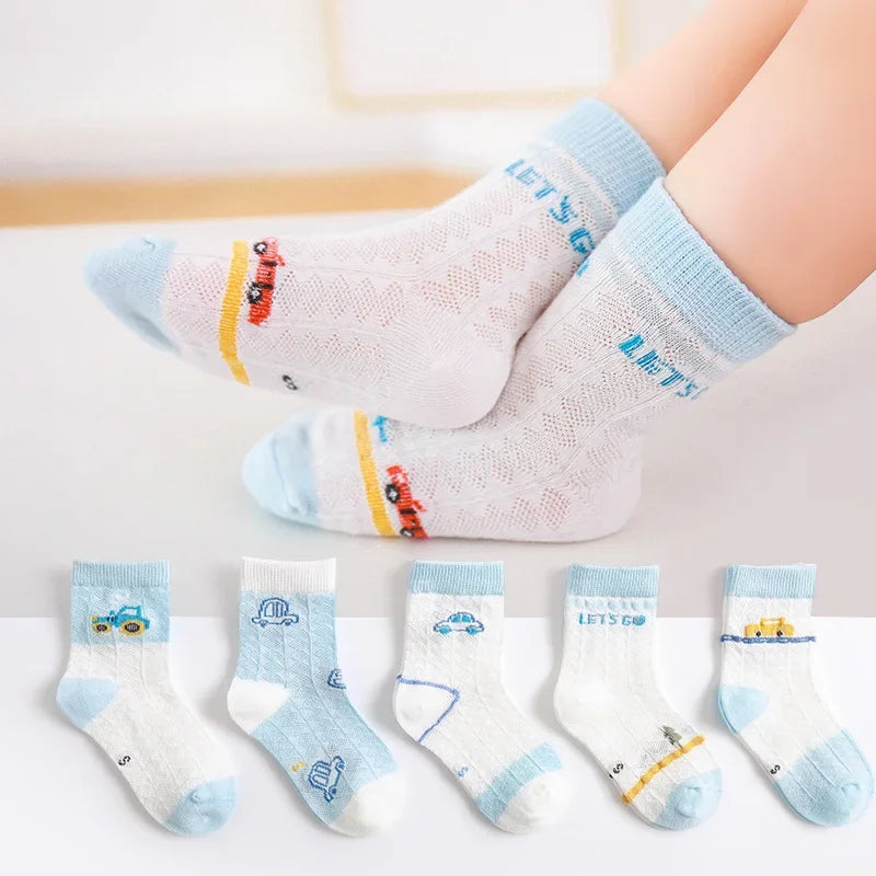 5 PAir Set Children Socks Summer Fishnet Boy Socks Spring Summer Thin Mesh Boat Socks Boys Girls Short Socks - Evallys.com