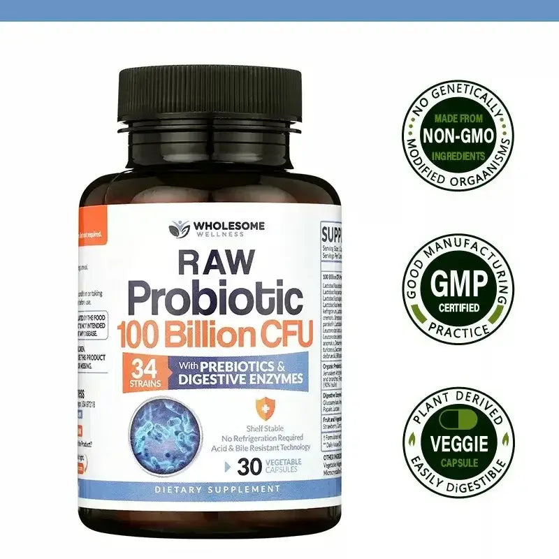 100 Billion CFU Probiotic Supplement with Prebiotics & Enzymes – 30 Caps