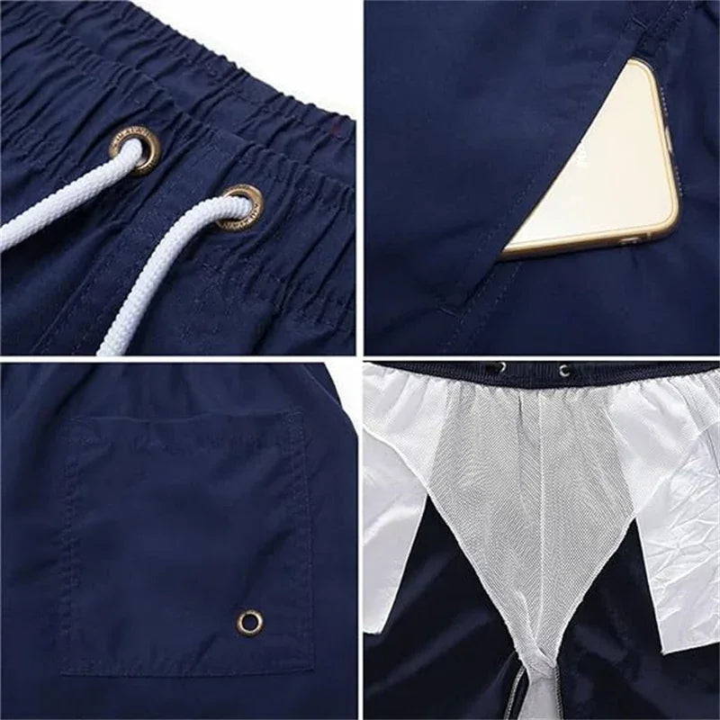 Mens Swim Trunks with Mesh Lining Side Pockets Solid Beach Shorts Quick Dry Lightweight Drawstring Board Shorts Summer Swimwear - Evallys.com