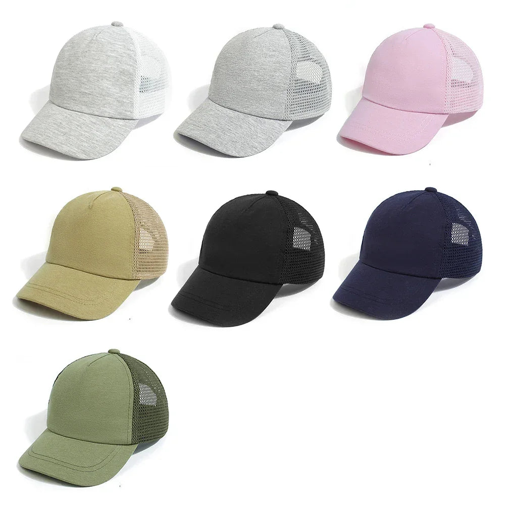 Lovely Kids Trucker Ball Cap Outdoor Leisure Duck Cap Solid Color Curved Brim Sun Hat Baseball Cap 7 colors - Evallys.com