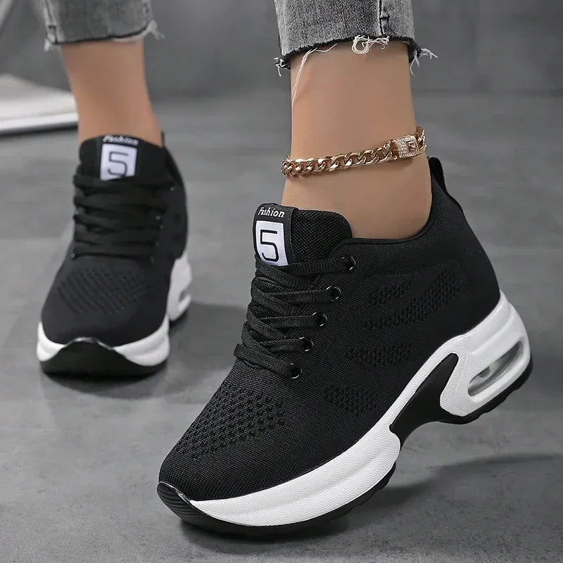 Women Sport Shoes Air Cushion Running Sneaker Comfortable Mesh Shoes Lace Up Breathable White Walking Shoes - Evallys.com