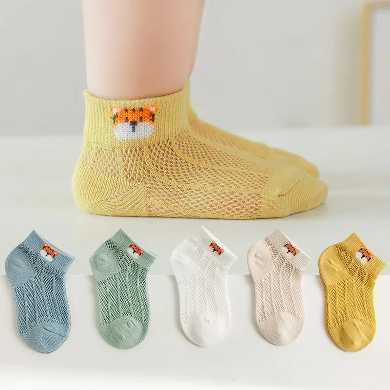 5 PAir Set Children Socks Summer Fishnet Boy Socks Spring Summer Thin Mesh Boat Socks Boys Girls Short Socks - Evallys.com