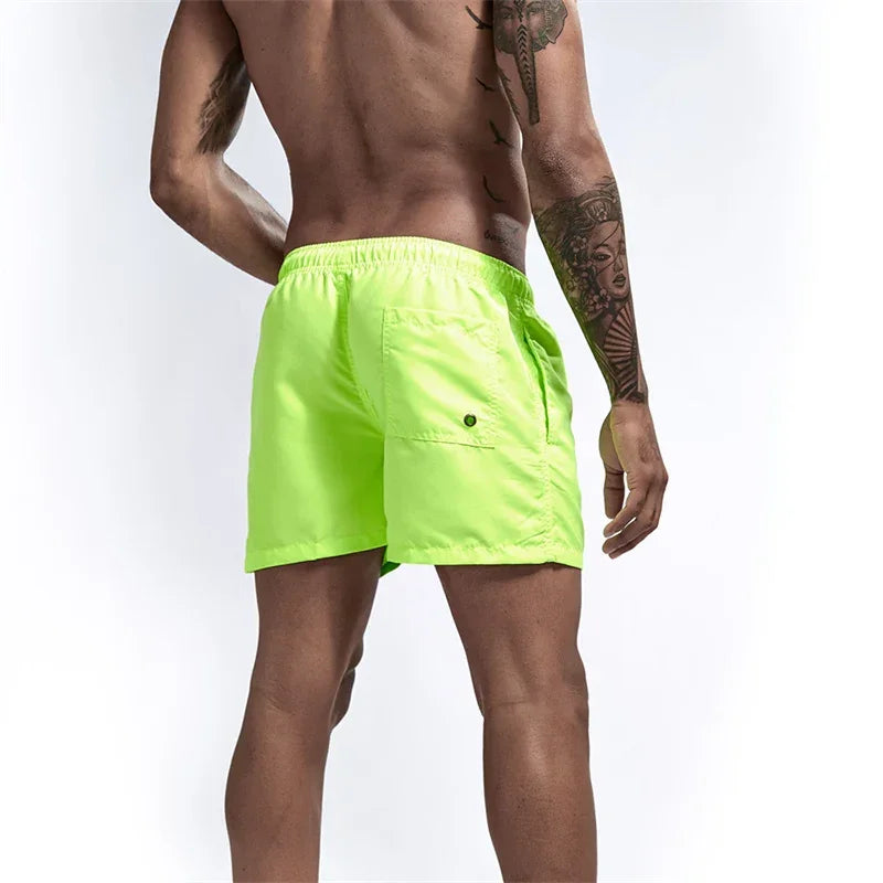 Mens Swim Trunks with Mesh Lining Side Pockets Solid Beach Shorts Quick Dry Lightweight Drawstring Board Shorts Summer Swimwear - Evallys.com