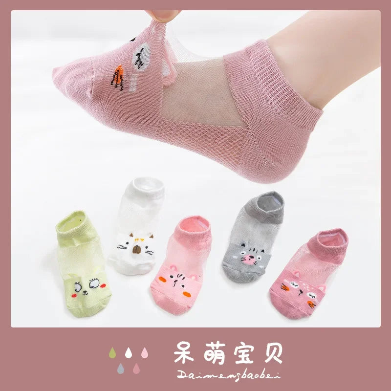5 PAir Set Children Socks Summer Fishnet Boy Socks Spring Summer Thin Mesh Boat Socks Boys Girls Short Socks - Evallys.com