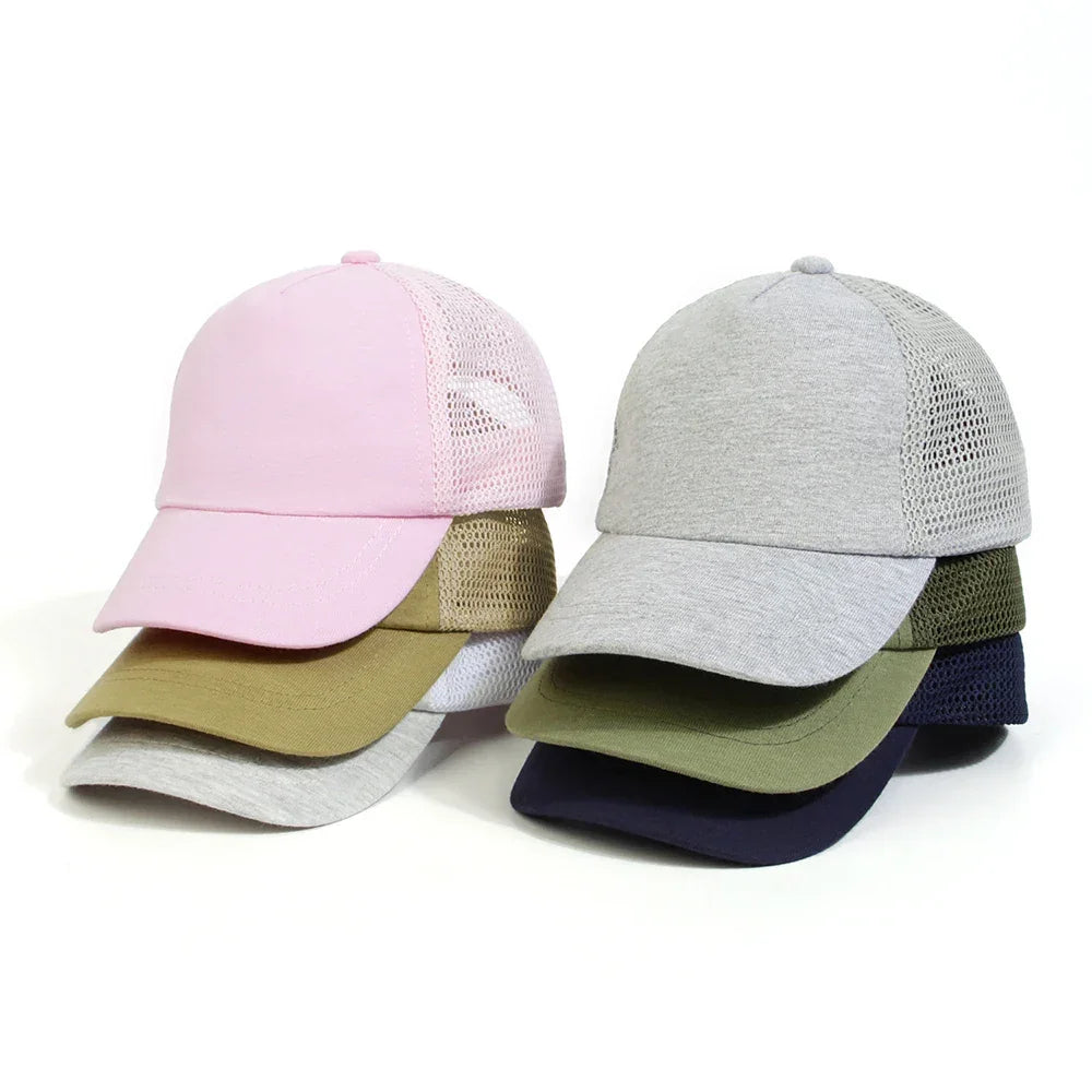 Lovely Kids Trucker Ball Cap Outdoor Leisure Duck Cap Solid Color Curved Brim Sun Hat Baseball Cap 7 colors - Evallys.com