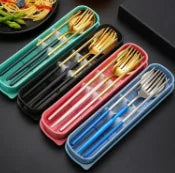 3 Pcs Dinnerware Set Stainless Steel Eco-friendly Spoon Fork  Chopsticks Travel Metal Cutlery Set Portable