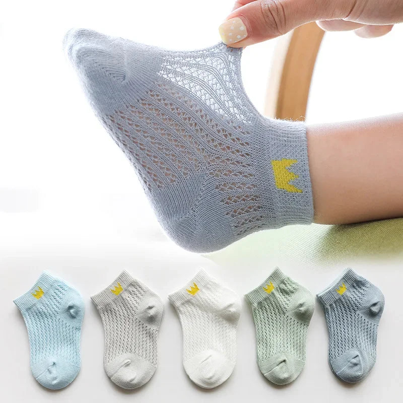 5 PAir Set Children Socks Summer Fishnet Boy Socks Spring Summer Thin Mesh Boat Socks Boys Girls Short Socks - Evallys.com