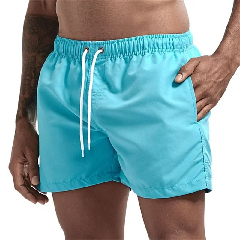 Mens Swim Trunks with Mesh Lining Side Pockets Solid Beach Shorts Quick Dry Lightweight Drawstring Board Shorts Summer Swimwear - Evallys.com