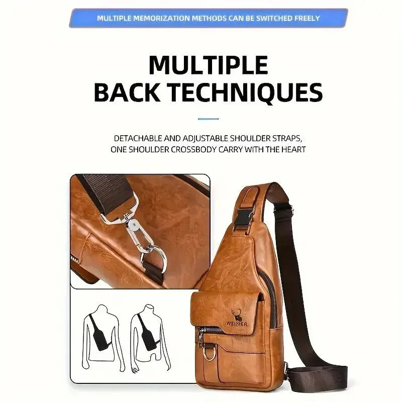 Premium PU Leather Vintage-Style Chest Bag - Spacious Multi-Compartment Crossbody Bag With Waterproof Design, Large Capacity, And Stylish Casual Look For Men - Evallys.com