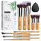 BS-MALL Makeup Brush Set 11Pcs Bamboo Synthetic Kabuki Brush Set Foundation Powder Blending Concealer Eye shadows Blush Cosmetics Brushes with Organizer Bag & Makeup Sponge Bamboocolor - Evallys.com