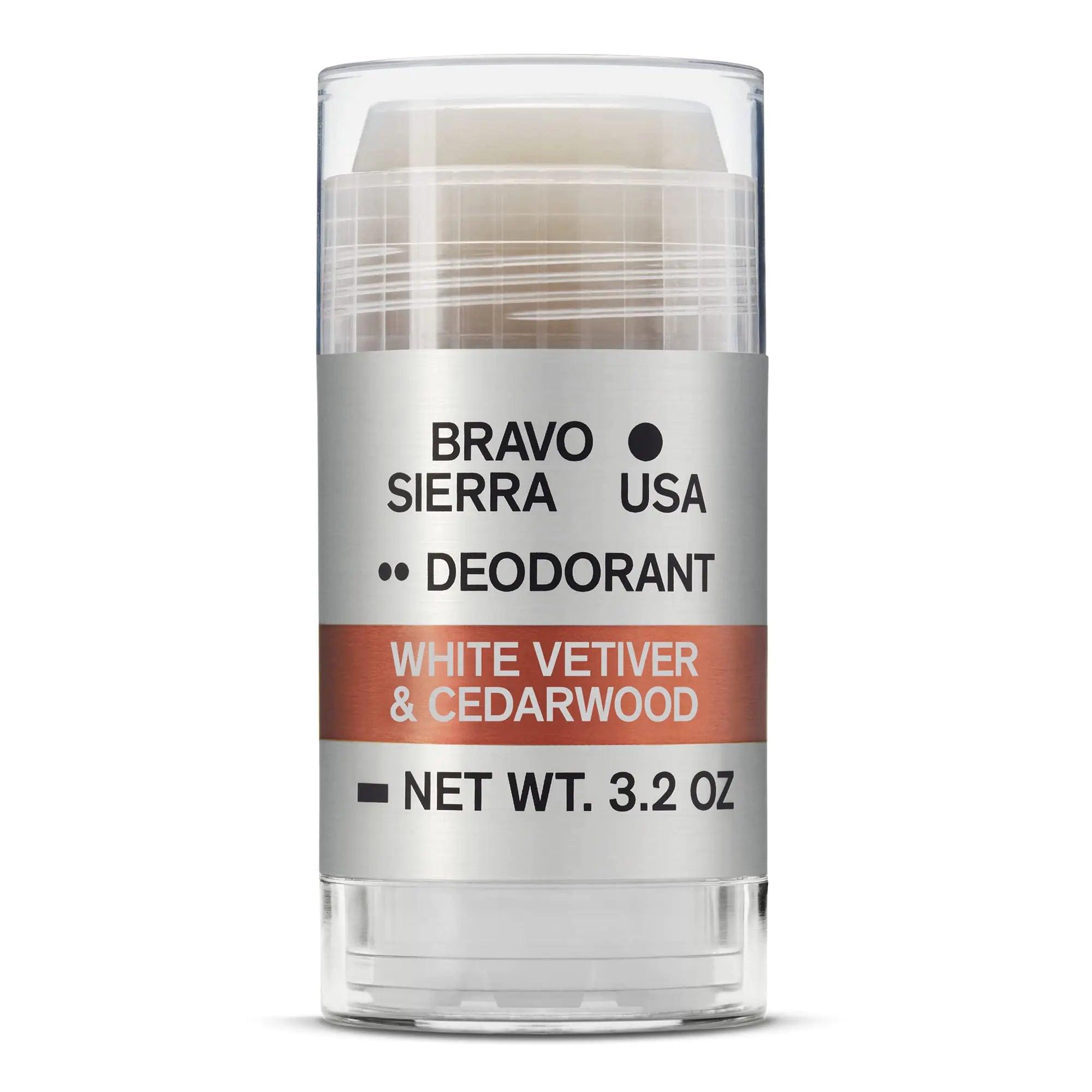 Aluminum-Free Natural Deodorant for Men by Bravo Sierra - Long Lasting All-Day Odor and Sweat Protection - White Vetiver & Cedarwood 3.2 oz - Paraben-Free, Baking Soda Free, Vegan and Cruelty Free - Will Not Stain Clothes. 3.2 Ounce (Pack of 1) - Evallys.com