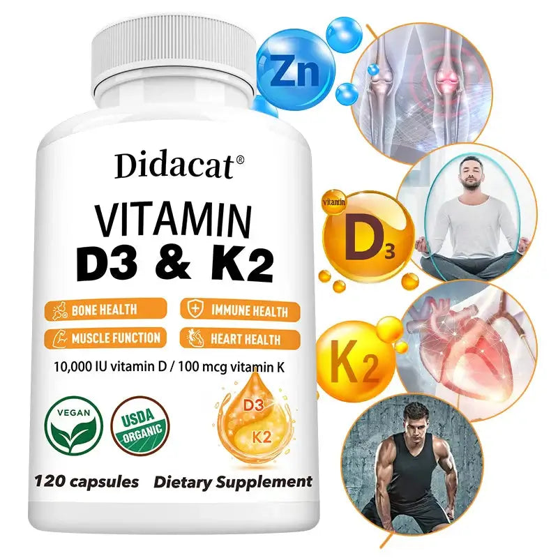 D3 & K2 Vitamins Supplement 10,000 IU for Heart, Bone & Immune Support - Evallys.com