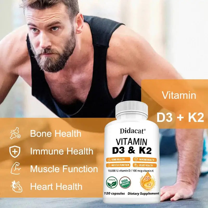D3 & K2 Vitamins Supplement 10,000 IU for Heart, Bone & Immune Support - Evallys.com