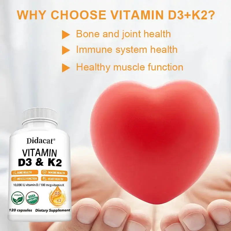 D3 & K2 Vitamins Supplement 10,000 IU for Heart, Bone & Immune Support - Evallys.com