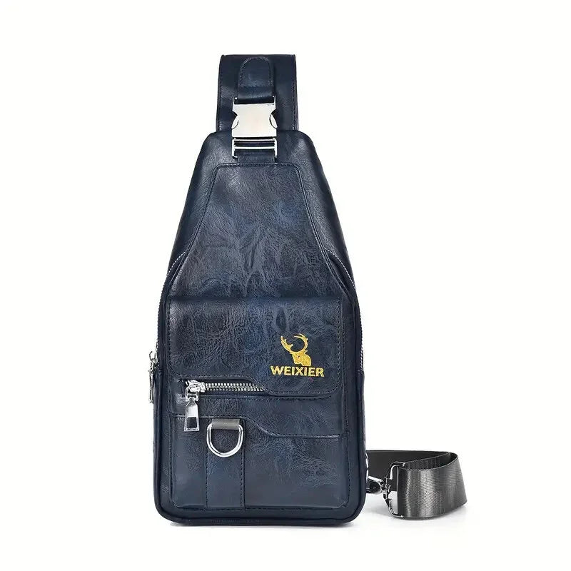 Premium PU Leather Vintage-Style Chest Bag - Spacious Multi-Compartment Crossbody Bag With Waterproof Design, Large Capacity, And Stylish Casual Look For Men - Evallys.com