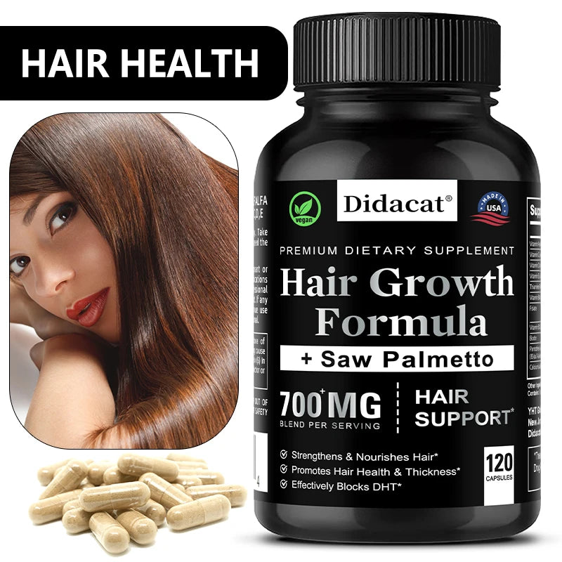Hair Growth Supplement – Biotin & Saw Palmetto for Men & Women, 120 Caps - Evallys.com