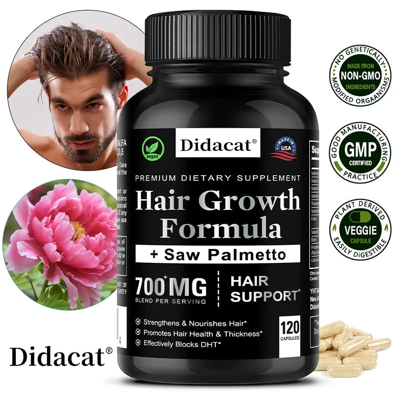 Hair Growth Supplement – Biotin & Saw Palmetto for Men & Women, 120 Caps - Evallys.com