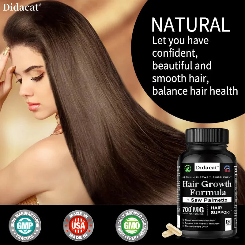 Hair Growth Supplement – Biotin & Saw Palmetto for Men & Women, 120 Caps - Evallys.com