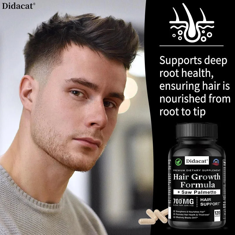 Hair Growth Supplement – Biotin & Saw Palmetto for Men & Women, 120 Caps - Evallys.com