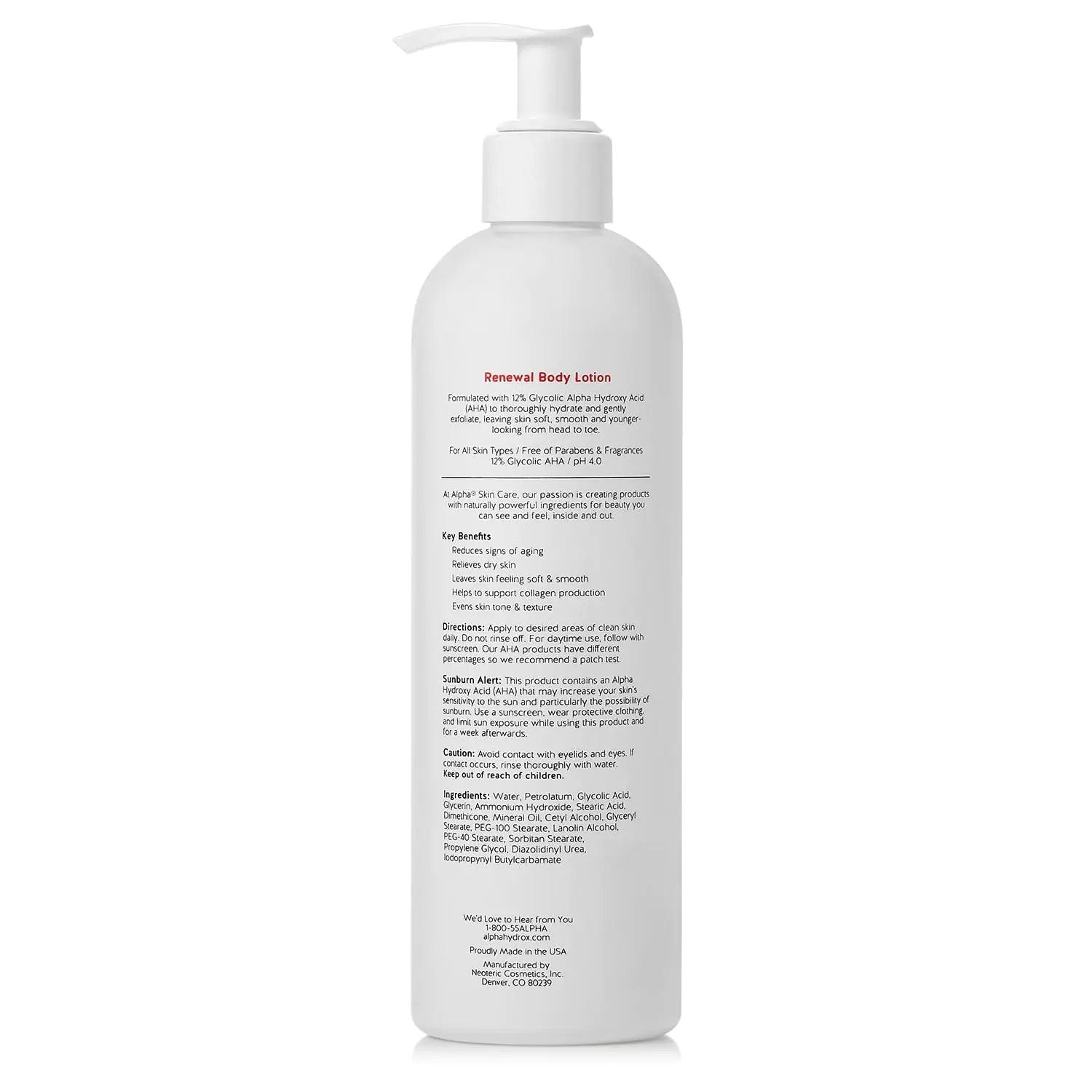 Alpha Skin Care Revitalizing Body Lotion with 12% Glycolic AHA, Simple and Effective Multi-Purpose Daily Moisturizer Hydrates and Exfoliates with Anti-Aging, 12 Oz 12 Fl Oz (Pack of 1) - Evallys.com