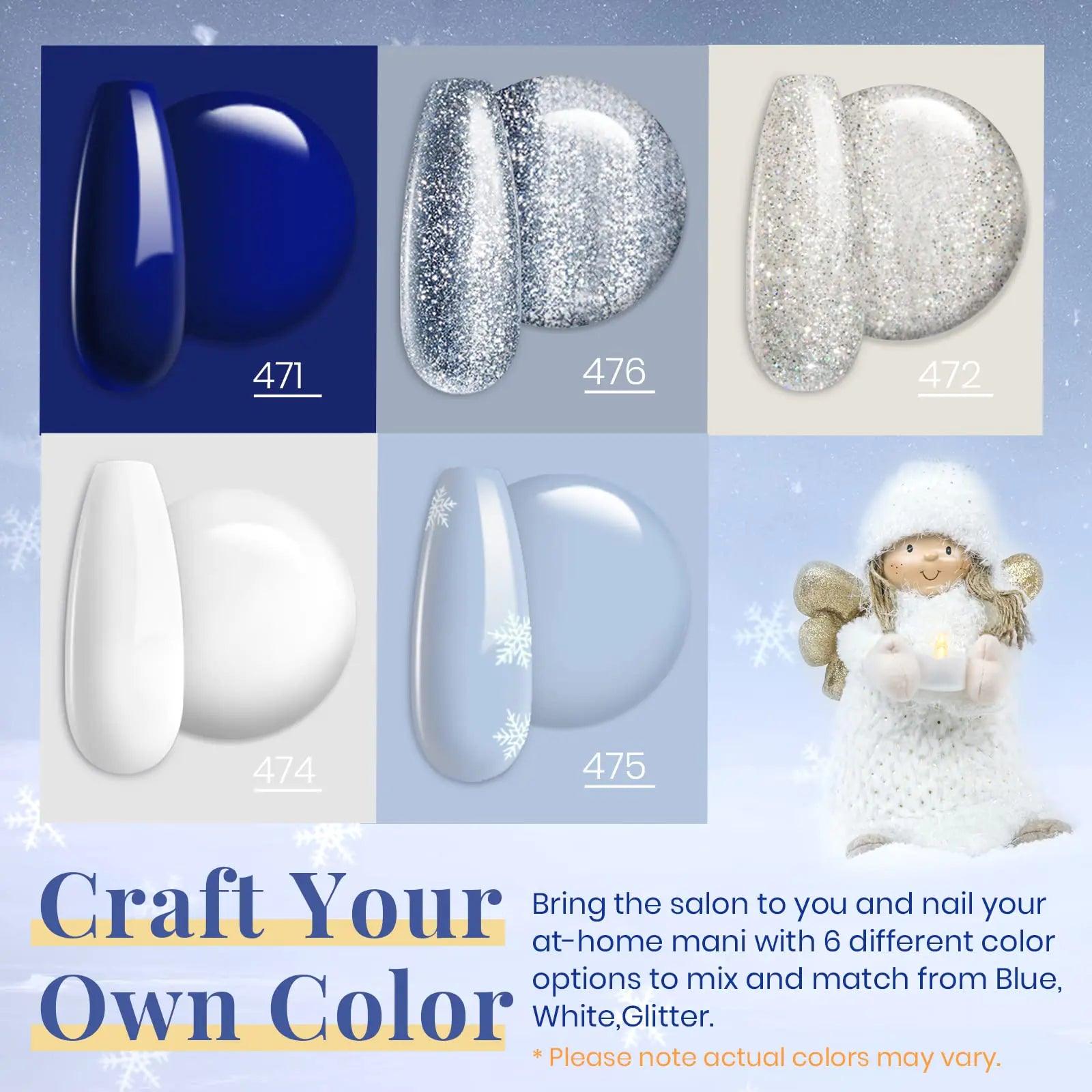 Beetles 6 Pcs Gel Nail Polish Set- 5 Colors Glitter White Blue Silver Gel Polish Kit with Strengthener Reinforcement Nail Sticker Snowflakes Soak off UV LED Lamp Winter Manicure Gifts for Girls 0-Sparkling Snow - Evallys.com