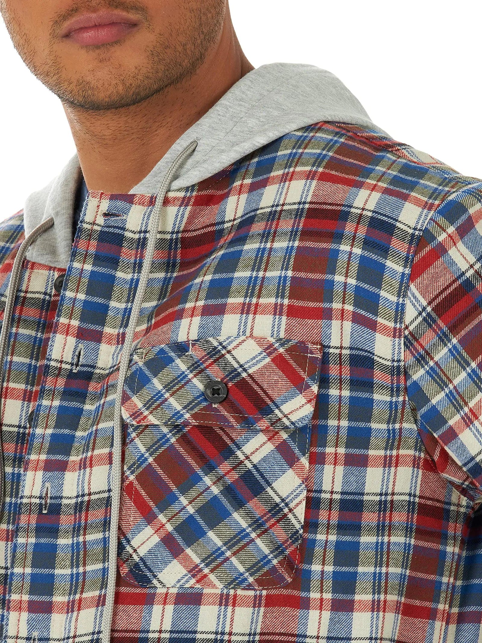 Wrangler Authentics Men's Long Sleeve Quilted Lined Flannel Shirt Jacket with Hood Small Bossa Nova - Evallys.com