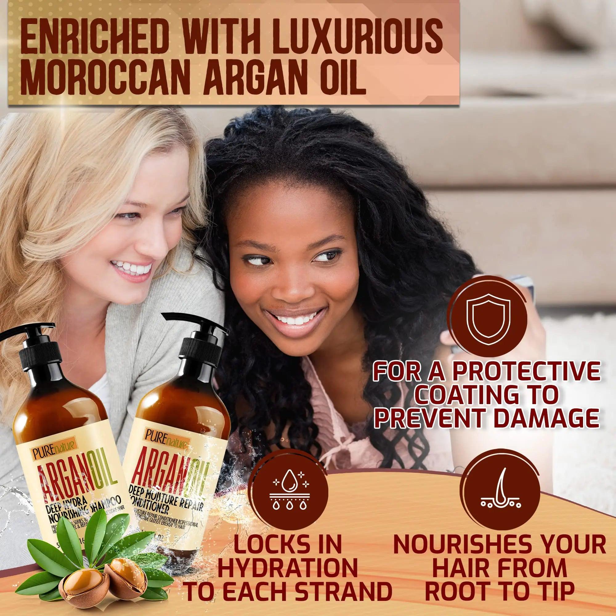 Argan Oil Shampoo and Conditioner Set - Sulfate Free Moroccan Care with Keratin - For Curly, Straight, Dry and Damaged Hair - Moisturizing, Hydrating, Anti Frizz Salon Technology - Evallys.com
