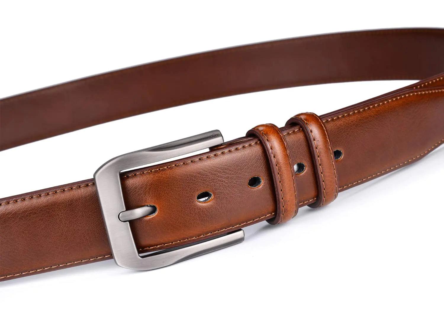 beltox fine Men’s Casual Leather Jeans Belts 1 1/2” Wide 4MM Thick Alloy Prong Buckle Work Dress Belt for Men Brown Belt With Silver Buckle 30-32 - Evallys.com