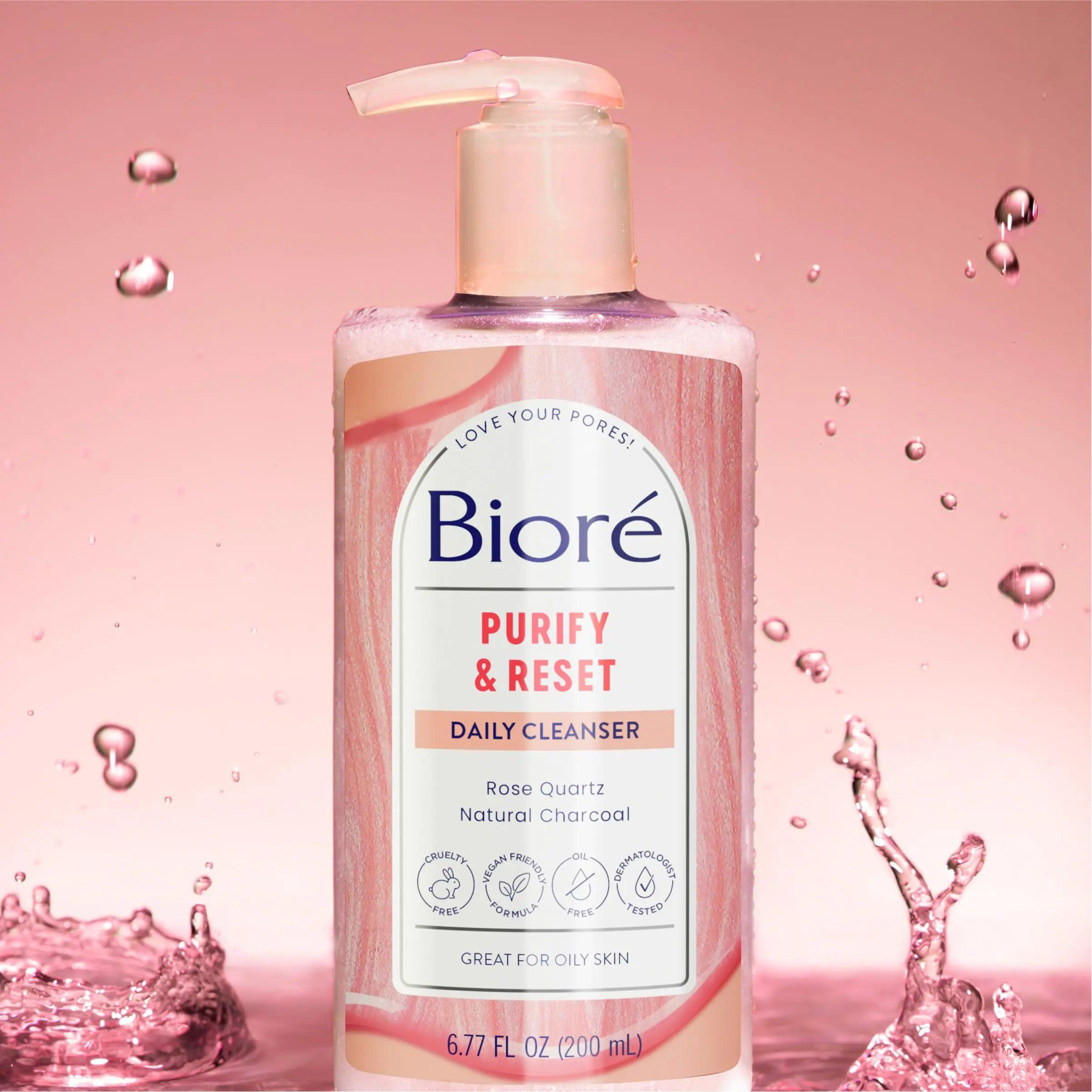 Bioré Rose Quartz + Charcoal Daily Purifying Cleanser, Oil Free Facial Cleanser Energizes Skin, Dermatologist Tested and Cruelty Free, 6.77 oz, Packaging May Vary 6.77 Fl Oz (Pack of 1) - Evallys.com