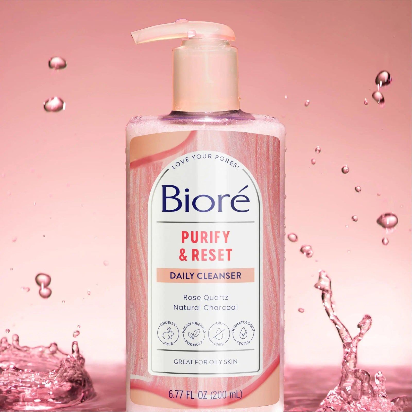 Bioré Rose Quartz + Charcoal Daily Purifying Cleanser, Oil Free Facial Cleanser Energizes Skin, Dermatologist Tested and Cruelty Free, 6.77 oz, Packaging May Vary 6.77 Fl Oz (Pack of 1) - Evallys.com