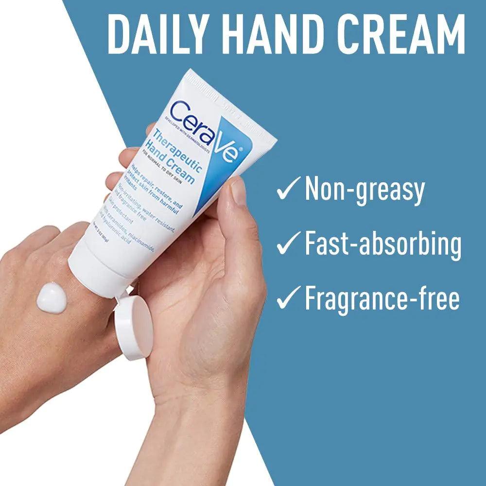 CeraVe Therapeutic Hand Cream for Dry Cracked Hands With Hyaluronic Acid and Niacinamide | Fragrance Free 3 Ounce 3 Ounce (Pack of 1) - Evallys.com