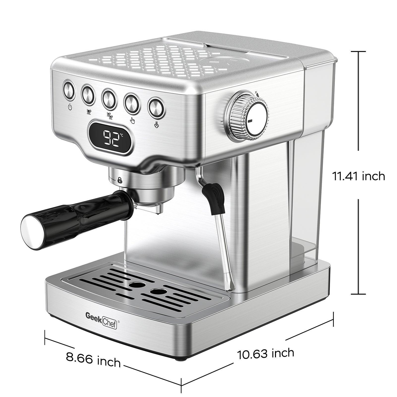 Geek Chef Espresso Machine, 20 Bar Espresso Machine With Milk Frother For Latte, Cappuccino, Macchiato, For Home Espresso Maker, 1.8L Water Tank, Stainless Steel, Ban On Amazon - Evallys.com # #