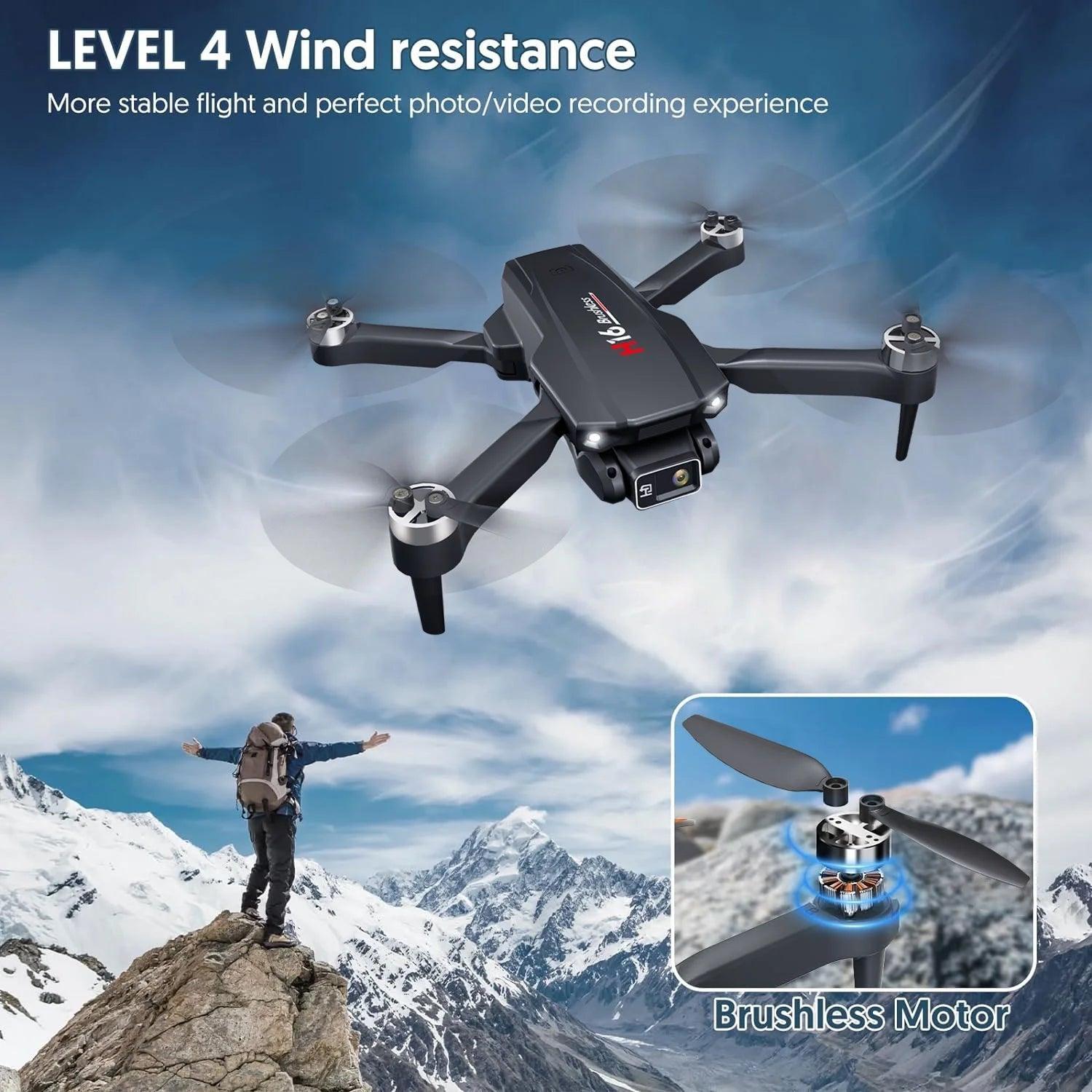 Kid Odyssey H16 Drone with Camera for Adults 4K, Foldable Drone for Beginners with Brushless Motor, Optical Flow Positioning, with 2 Batteries and Carrying Case - Evallys.com # #