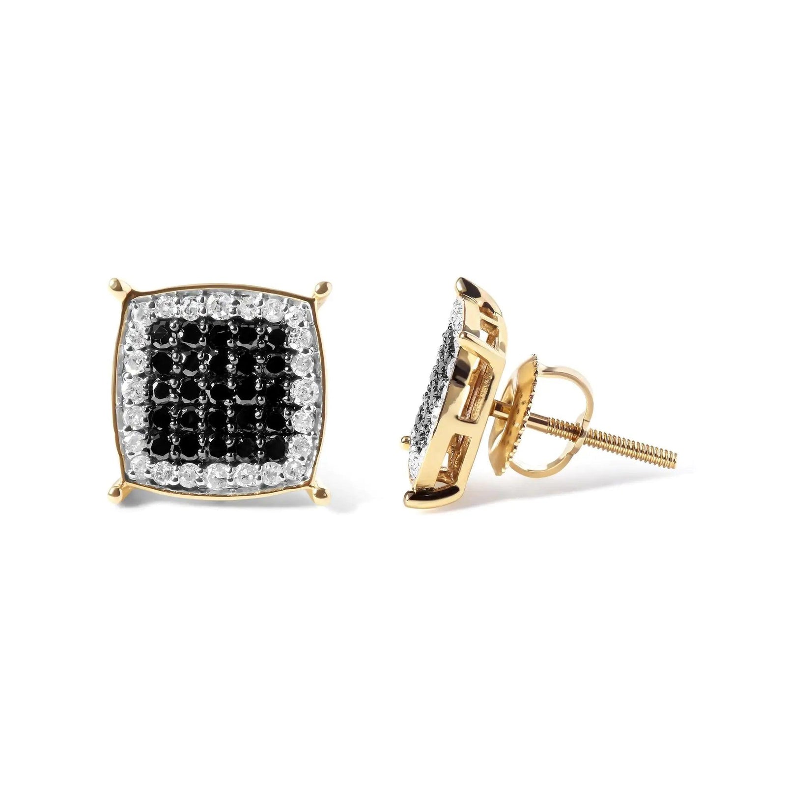 Men's 10K Yellow Gold 1/2 Cttw White and Black Treated Diamond Earring (Black / I-J Color, I2-I3 Clarity) - Evallys.com # #