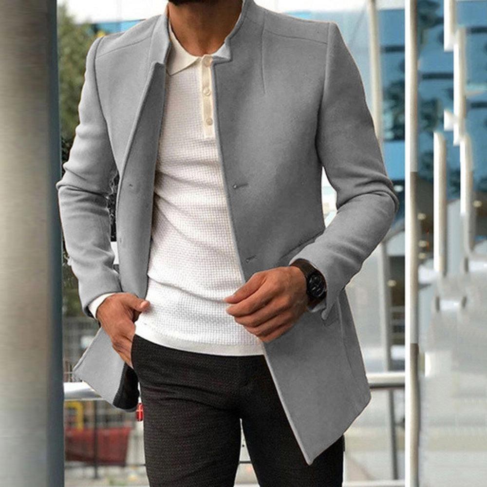 Men's Slim Coat Fashion Single-breasted Solid Color Business Jackets Fall And Winter Tops Outwear Clothing - Evallys.com # #