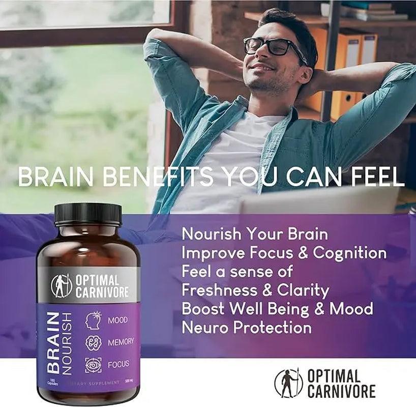 Lions Mane & Beef Brain, Nootropics Brain Support Supplement, Brain Supplements for Memory and Focus, 180 Capsules - Evallys.com # #