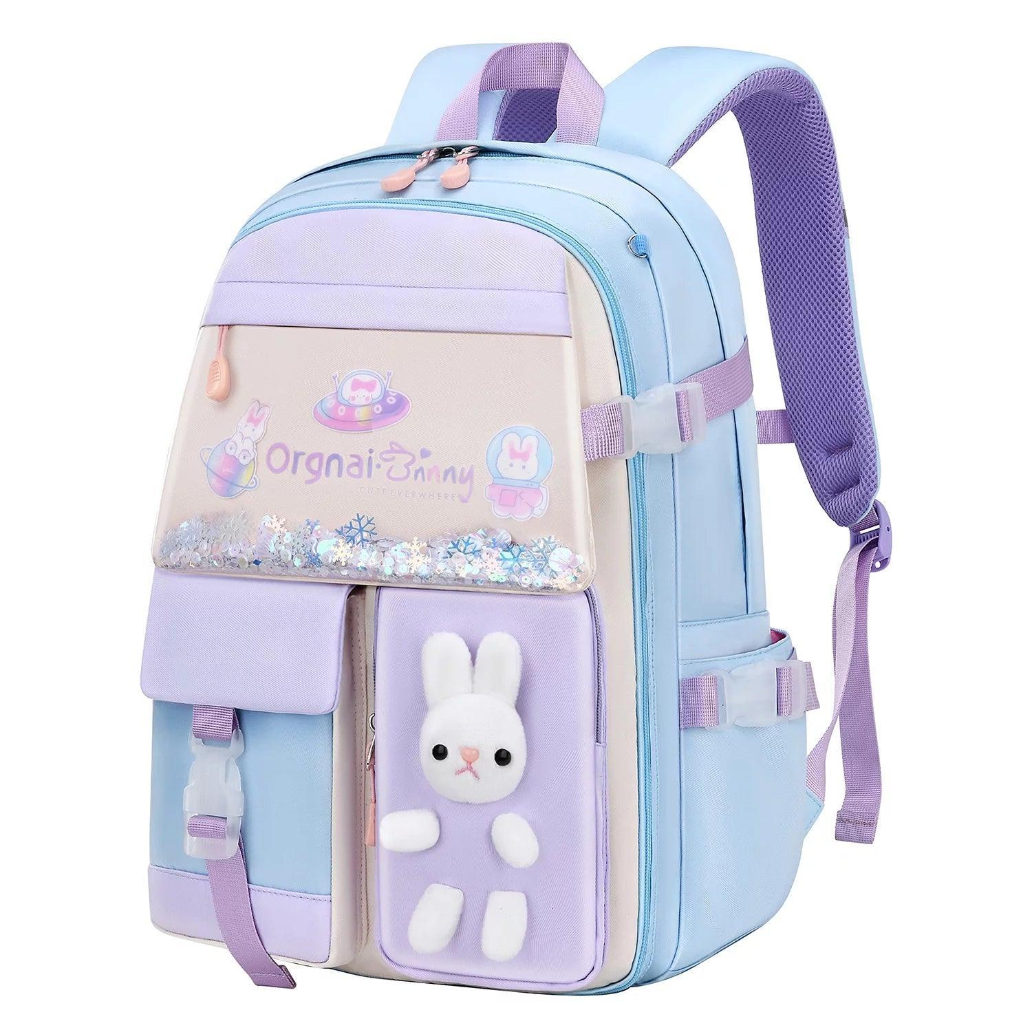 SANMADROLA Kids Backpacks for Girls Bunny Elementary School Backpack Cute Preschool Girls Backpack Laptop Bag Kindergarten School Bookbag, Blue - Evallys.com # #