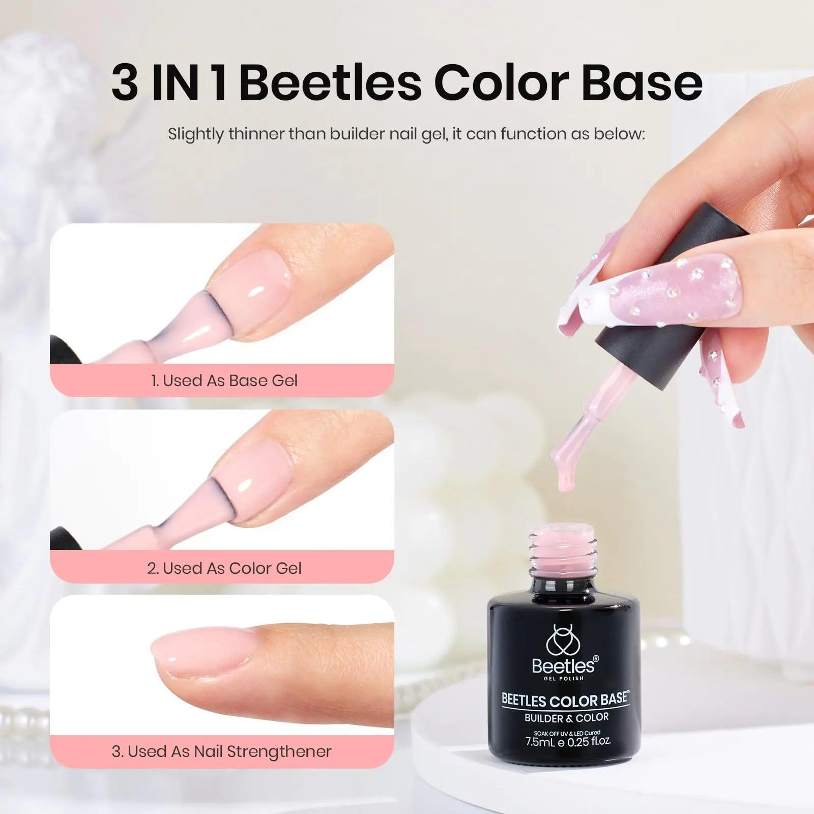 Beetles Pink Color Base Gel Nail Polish 1 Pcs 15ml Nude Gel Polish Pink Nail Polish Base Pastel Gel 3 in 1 Builder Base for Nails Base Coat Nail Strengthener Soak Off Nail Art A-Porcelain Doll 0.51 Fl Oz (Pack of 1) - Evallys.com # #