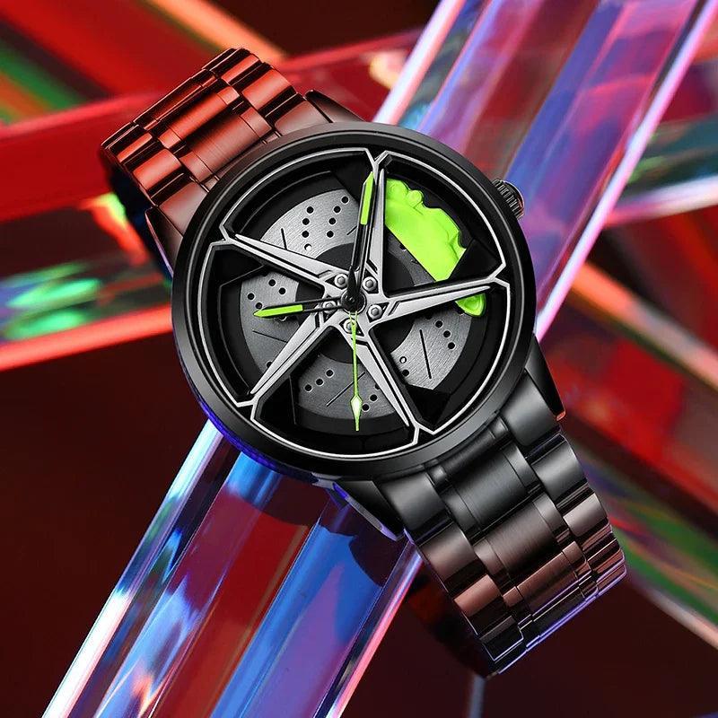 Sports Car Wheel Hub Men Watch Waterproof Rotate Watches Rim Watch Spinning Men'S Sports 360° Rotate Wheel Watches for Men Clock - Evallys.com # #