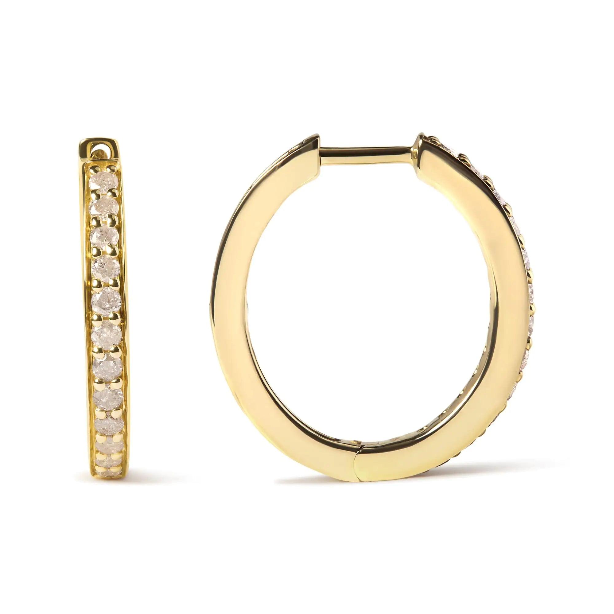 10K Yellow Gold 1/2 Cttw Round-Cut Diamond Hoop Earrings (I-J Color, I2-I3 Clarity) - Evallys.com # #